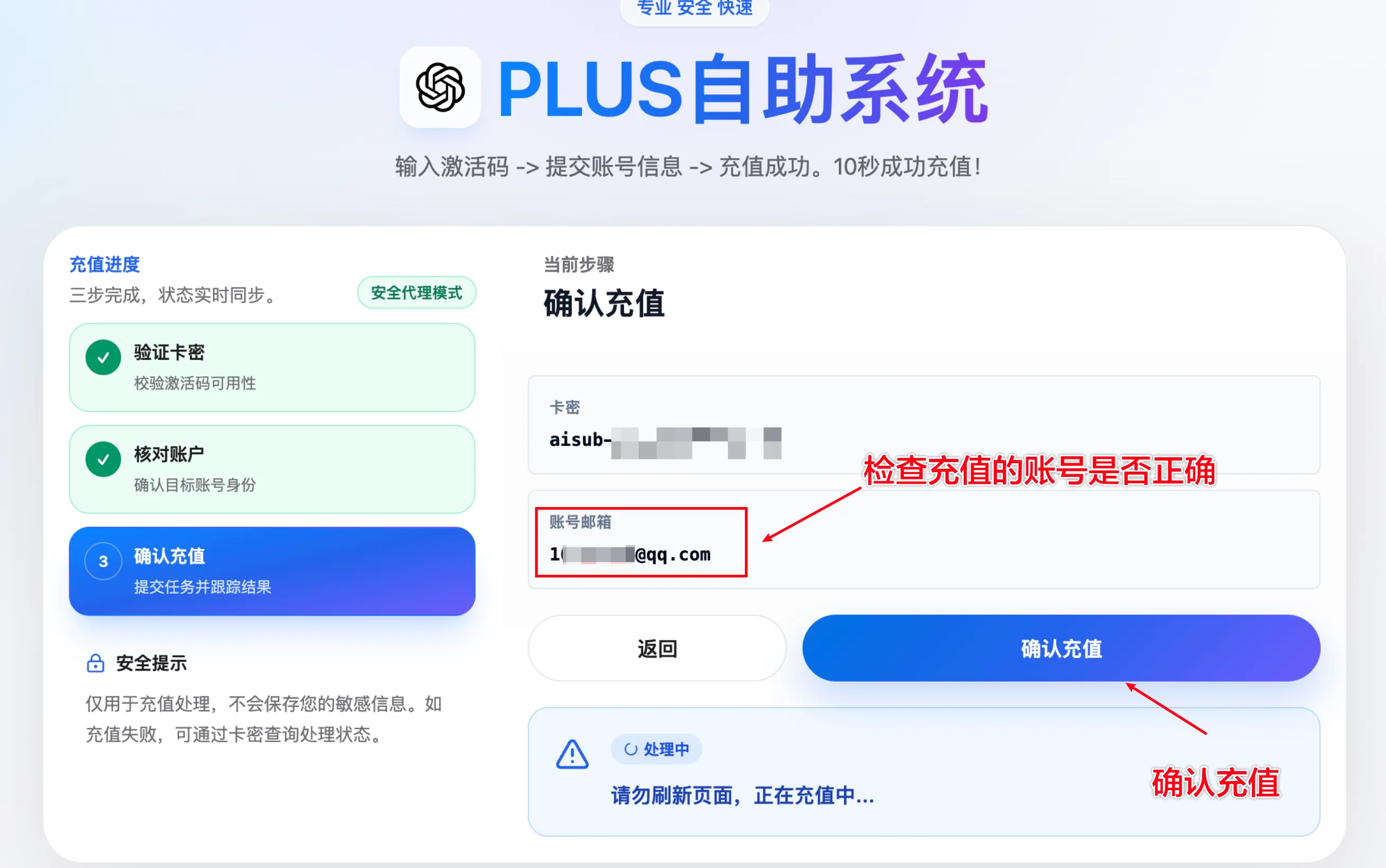 核对需要充值的 ChatGPT 账号信息