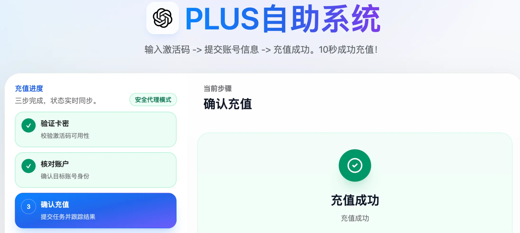 ChatGPT Plus 自助充值成功提示